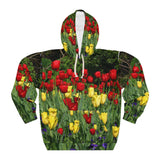Vibrant Floral Hoodie - Unisex Tulip Design for Spring & Nature Lovers